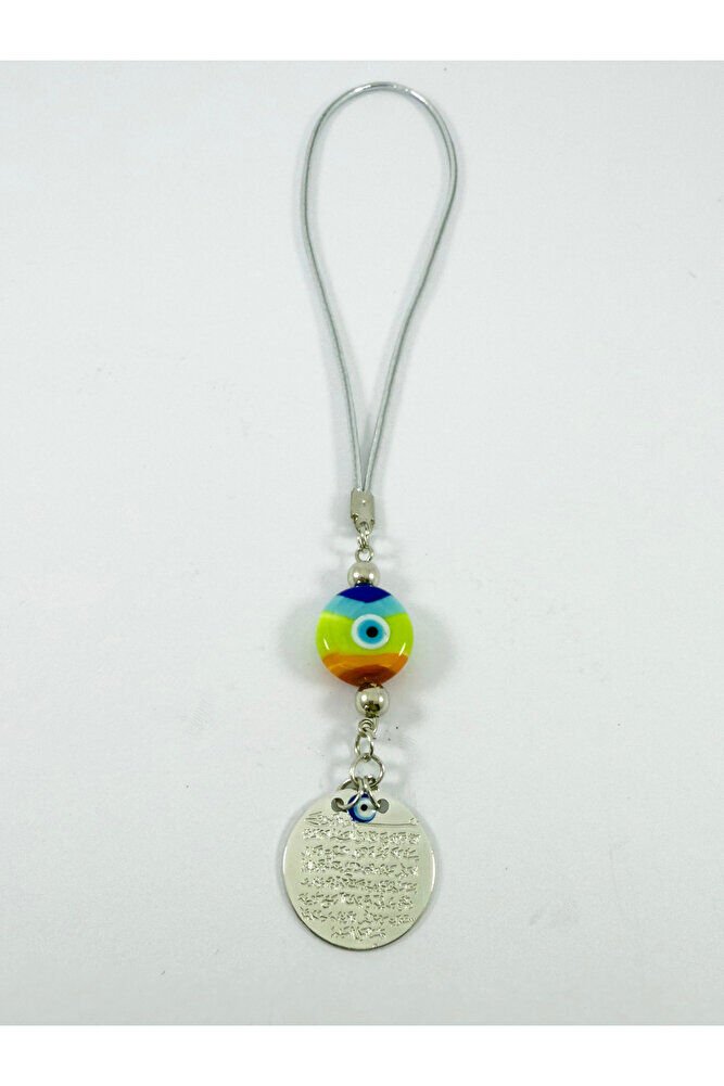 Handmade Colorful Glass Evil Eye Bead Metal Ayetel Kursi Silver Color Car Rearview Mirror Ornament