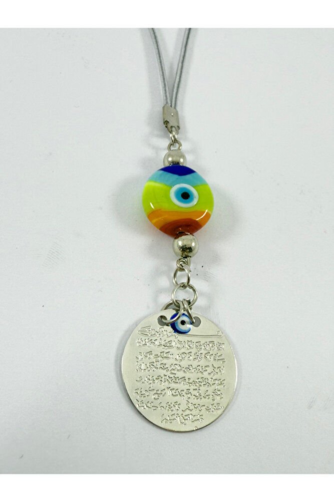 Handmade Colorful Glass Evil Eye Bead Metal Ayetel Kursi Silver Color Car Rearview Mirror Ornament