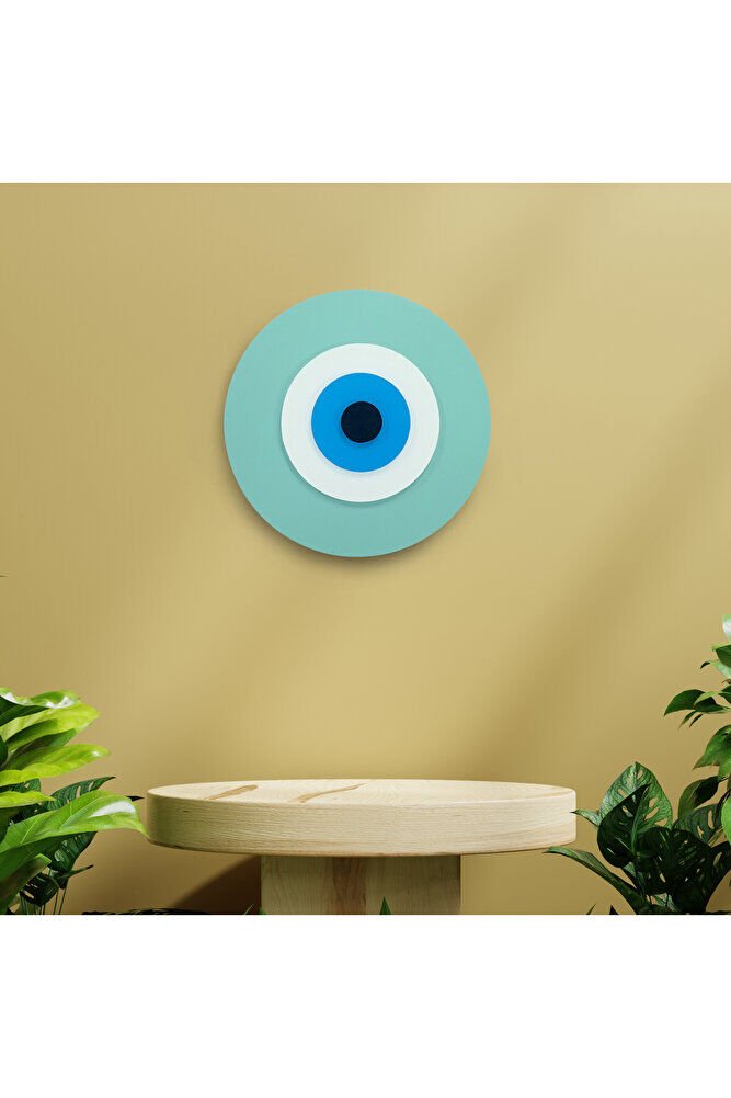 Minimalist Küf Yeşili Nazar Boncuğu El Yapımı Ahşap Büyük Nazarlık 20 Cm Hediyelik Eşya