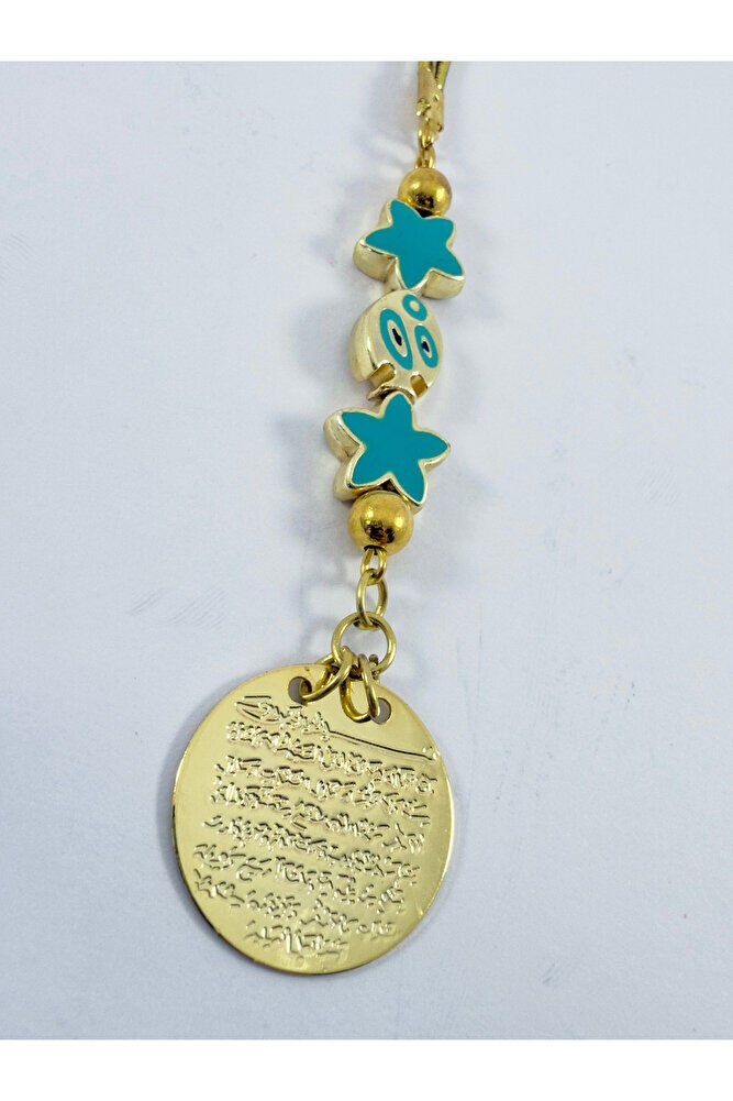 Turkuaz Balık Lotus Çiçeği Metal Ayetel Kürsi Altın Renkli Araba Dikiz Ayna Süsü