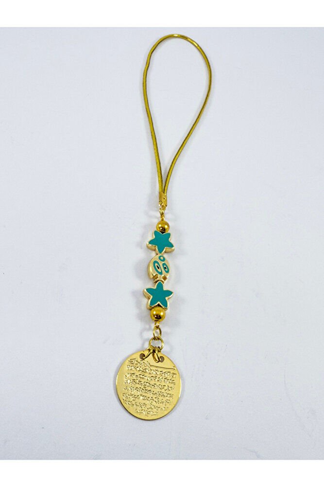 Turkuaz Balık Lotus Çiçeği Metal Ayetel Kürsi Altın Renkli Araba Dikiz Ayna Süsü