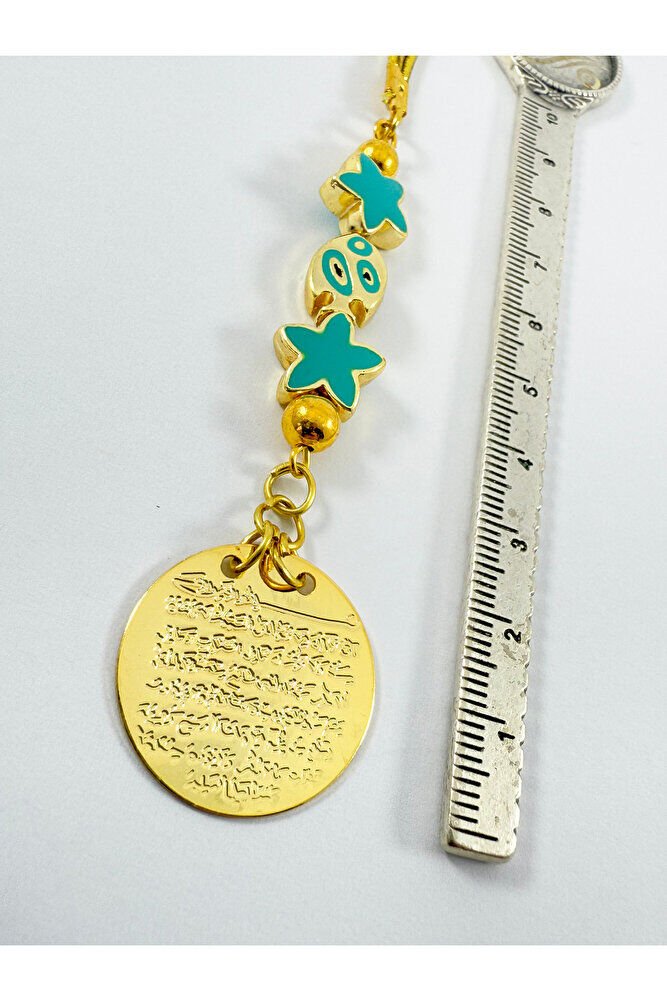 Turkuaz Balık Lotus Çiçeği Metal Ayetel Kürsi Altın Renkli Araba Dikiz Ayna Süsü