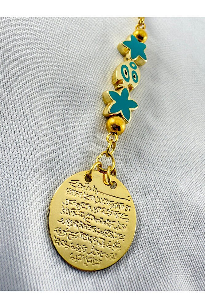 Turkuaz Balık Lotus Çiçeği Metal Ayetel Kürsi Altın Renkli Araba Dikiz Ayna Süsü