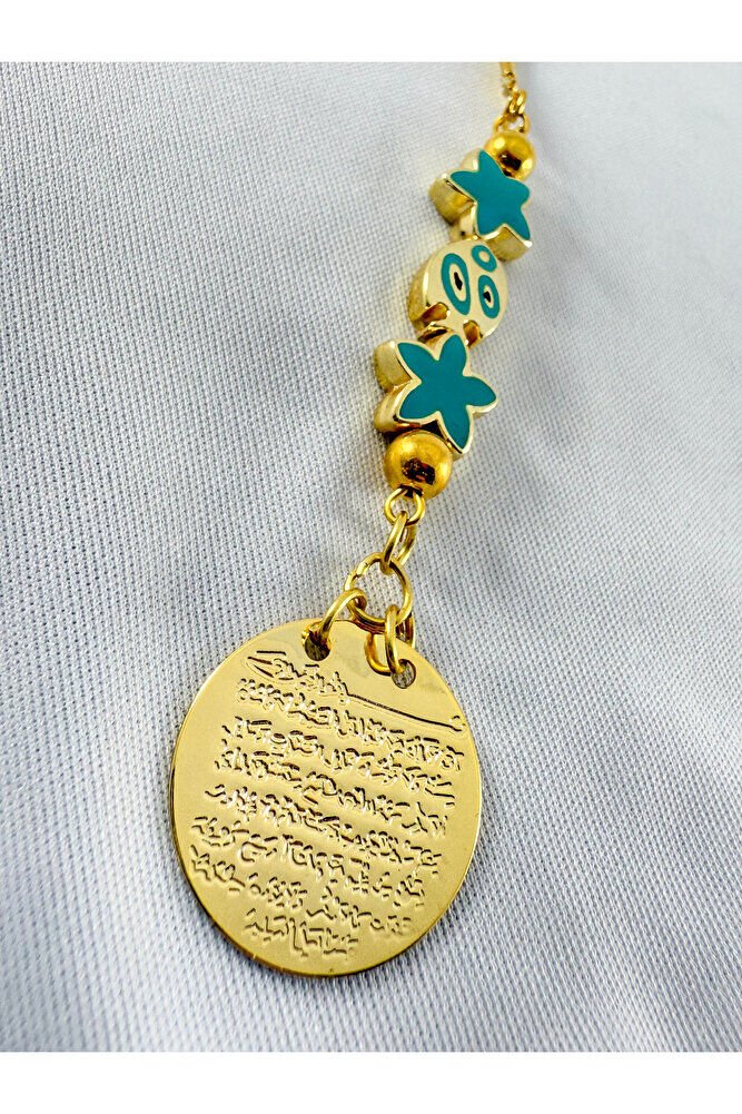 Turkuaz Balık Lotus Çiçeği Metal Ayetel Kürsi Altın Renkli Araba Dikiz Ayna Süsü