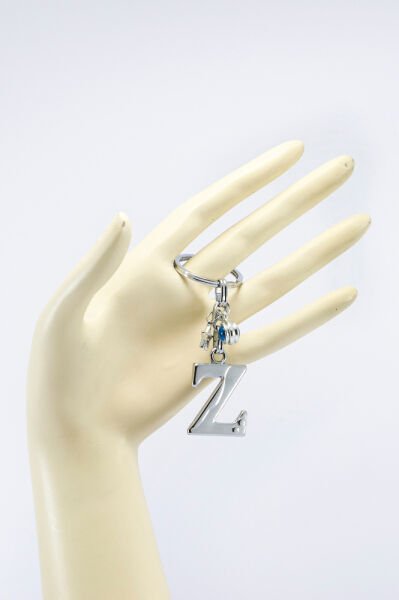 Gümüş Renkli Yıldızlı Nazar Boncuklu Metal Z Harfi Anahtarlık / Harfli Çanta Süsü