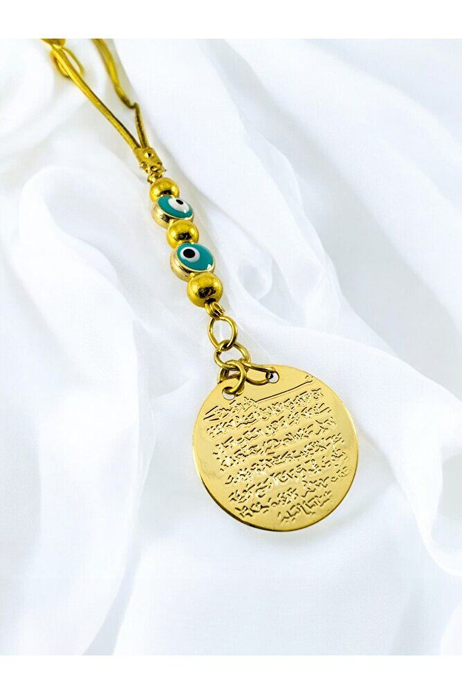 Turquoise Metal Evil Eye Beaded Metal Ayetel Kursi Gold Color Car Rearview Mirror Ornament