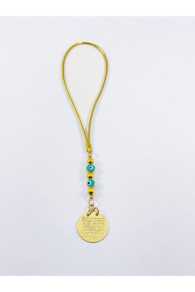 Turquoise Metal Evil Eye Beaded Metal Ayetel Kursi Gold Color Car Rearview Mirror Ornament