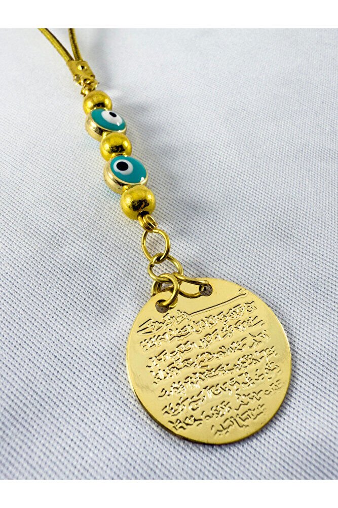 Turquoise Metal Evil Eye Beaded Metal Ayetel Kursi Gold Color Car Rearview Mirror Ornament