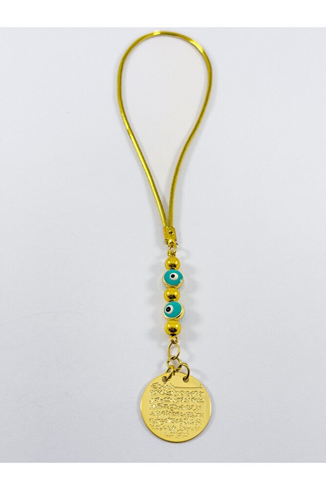 Turquoise Metal Evil Eye Beaded Metal Ayetel Kursi Gold Color Car Rearview Mirror Ornament