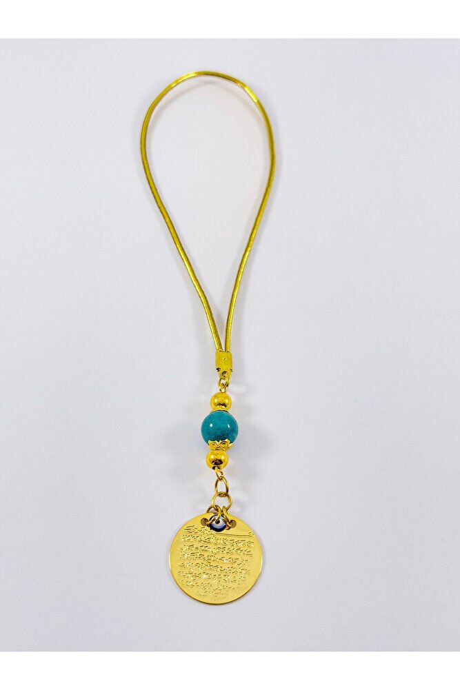 Turquoise Natural Stone Beaded Metal Ayetel Kürsi Gold Color Car Rearview Mirror Ornament with Evil Eye Beads