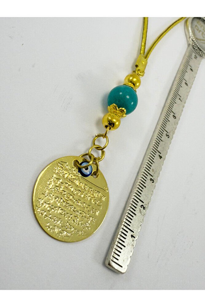 Turquoise Natural Stone Beaded Metal Ayetel Kürsi Gold Color Car Rearview Mirror Ornament with Evil Eye Beads