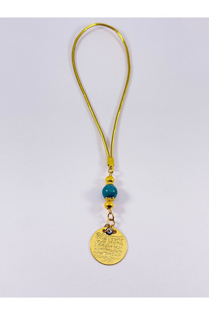 Turquoise Natural Stone Beaded Metal Ayetel Kürsi Gold Color Car Rearview Mirror Ornament with Evil Eye Beads