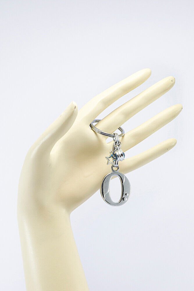 Gümüş Renkli Yıldızlı Nazar Boncuklu Metal O Harfi Anahtarlık / Harfli Çanta Süsü