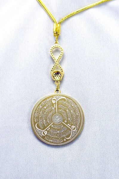 Zirkon Taşlı Nazarlı Sonsuzluk Çelik Çift Taraflı Ayetel Kürsi, Felak Nas Ihlas Dikiz Ayna Süsü