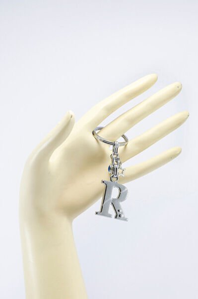 Gümüş Renkli Yıldızlı Nazar Boncuklu Metal R Harfi Anahtarlık / Harfli Çanta Süsü