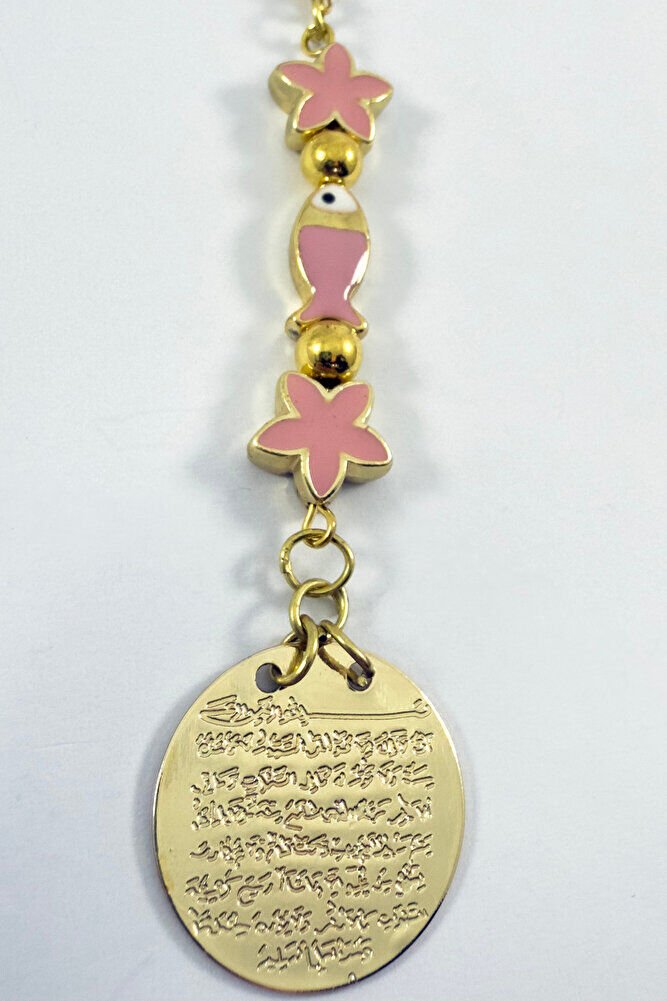 Pembe Lotus Çiçeği Balıklı Metal Ayetel Kürsi Altın Renkli Araba Dikiz Ayna Süsü