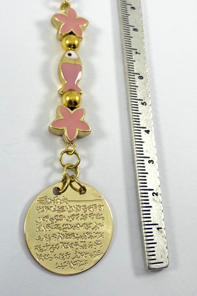 Pembe Lotus Çiçeği Balıklı Metal Ayetel Kürsi Altın Renkli Araba Dikiz Ayna Süsü