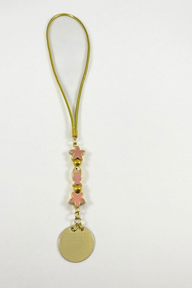 Pembe Lotus Çiçeği Balıklı Metal Ayetel Kürsi Altın Renkli Araba Dikiz Ayna Süsü