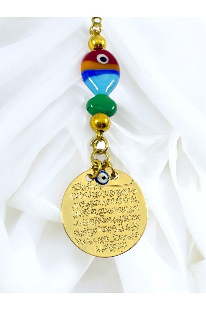 Colorful Glass Fish Metal Ayetel Kursi Gold Color Car Rearview Mirror Ornament