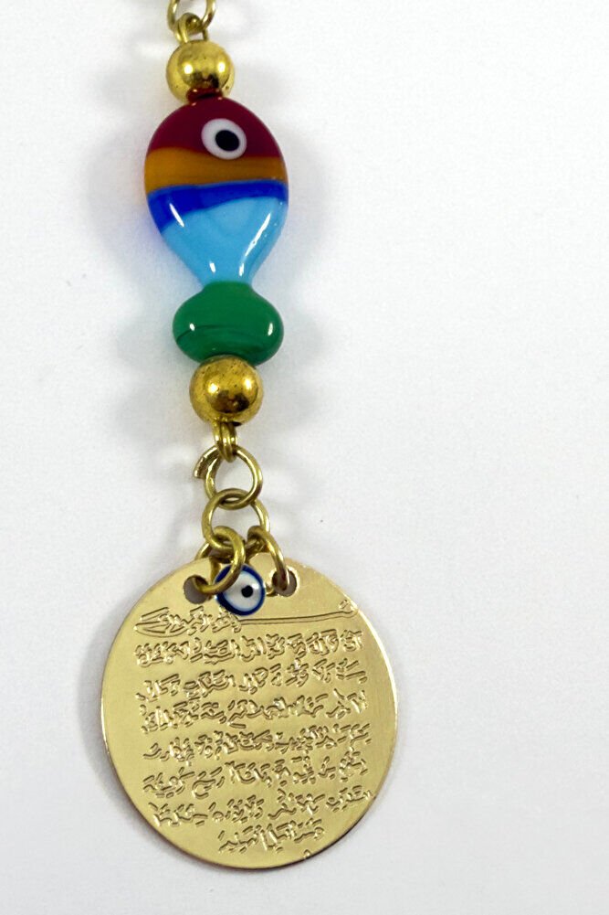 Colorful Glass Fish Metal Ayetel Kursi Gold Color Car Rearview Mirror Ornament