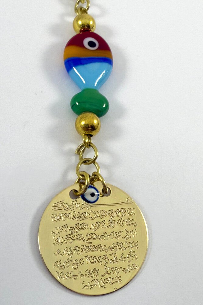 Colorful Glass Fish Metal Ayetel Kursi Gold Color Car Rearview Mirror Ornament