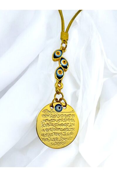 Mineli Nazarlı Salkım Nazar Boncuklu Metal Ayetel Kürsi Altın Renkli Araba Dikiz Ayna Süsü