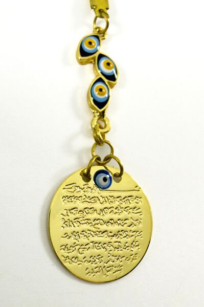 Mineli Nazarlı Salkım Nazar Boncuklu Metal Ayetel Kürsi Altın Renkli Araba Dikiz Ayna Süsü
