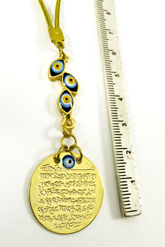 Mineli Nazarlı Salkım Nazar Boncuklu Metal Ayetel Kürsi Altın Renkli Araba Dikiz Ayna Süsü