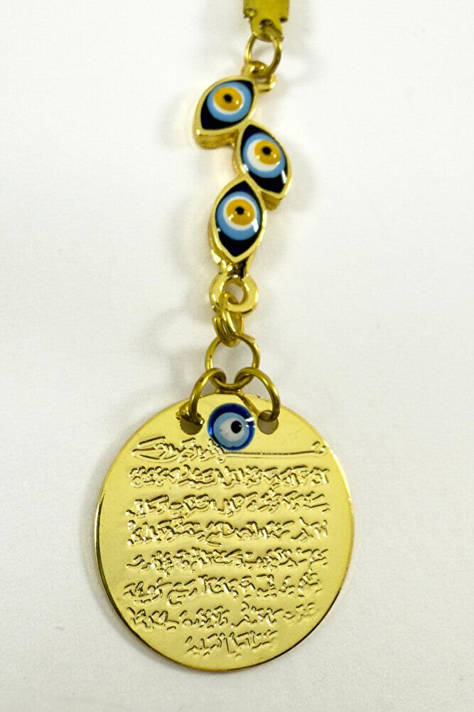 Mineli Nazarlı Salkım Nazar Boncuklu Metal Ayetel Kürsi Altın Renkli Araba Dikiz Ayna Süsü