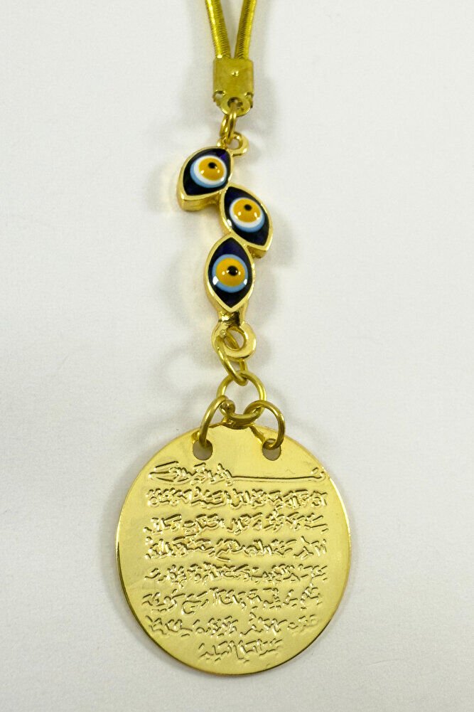 Lacivert Salkım Nazar Boncuklu Metal Ayetel Kürsi Altın Renkli Araba Dikiz Ayna Süsü