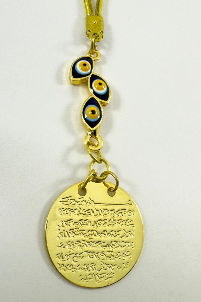 Lacivert Salkım Nazar Boncuklu Metal Ayetel Kürsi Altın Renkli Araba Dikiz Ayna Süsü