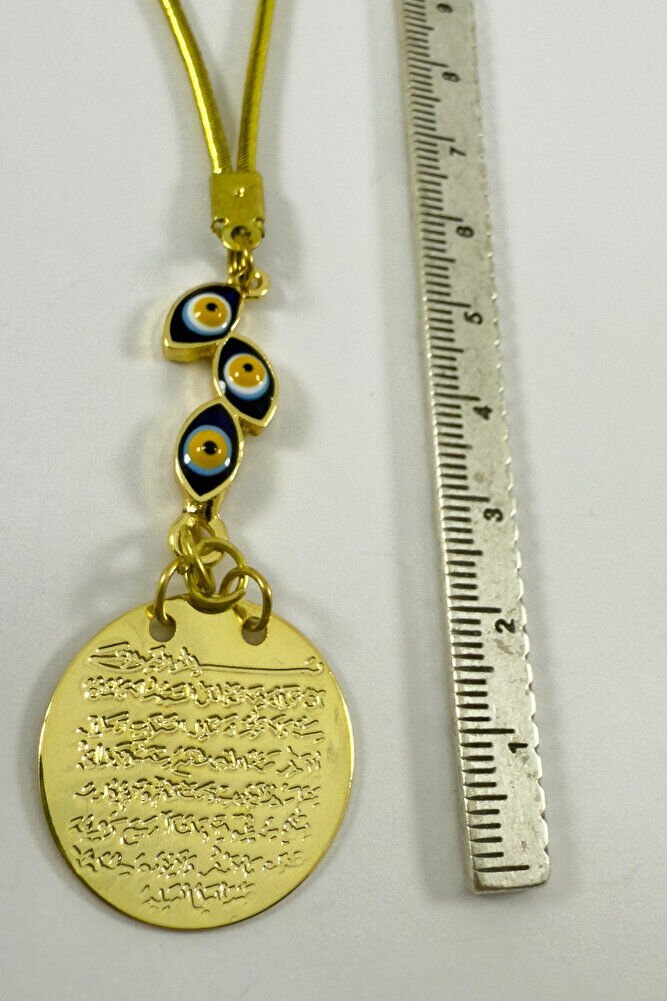 Lacivert Salkım Nazar Boncuklu Metal Ayetel Kürsi Altın Renkli Araba Dikiz Ayna Süsü