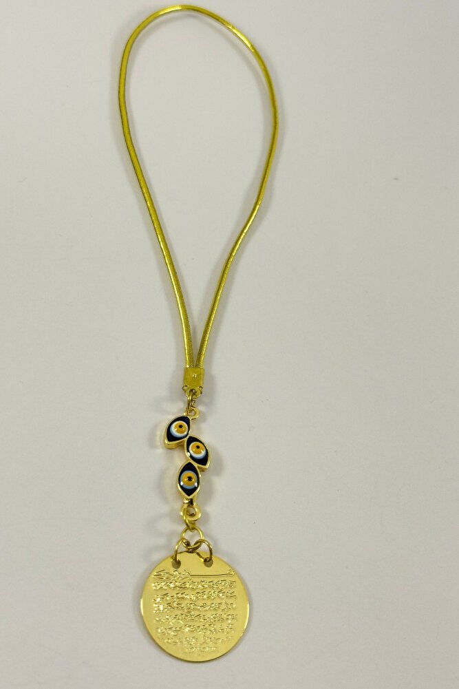 Lacivert Salkım Nazar Boncuklu Metal Ayetel Kürsi Altın Renkli Araba Dikiz Ayna Süsü