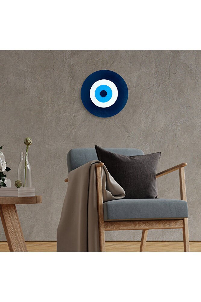 Minimalist Anrasit Nazar Boncuğu El Yapımı Ahşap Büyük Nazarlık 20 Cm Hediyelik Eşya