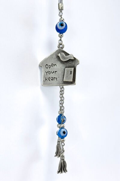 El Yapımı Cam Nazar Boncuklu Metal Eskitme Ev Salkım Nazarlı Araba Dikiz Ayna Süsü