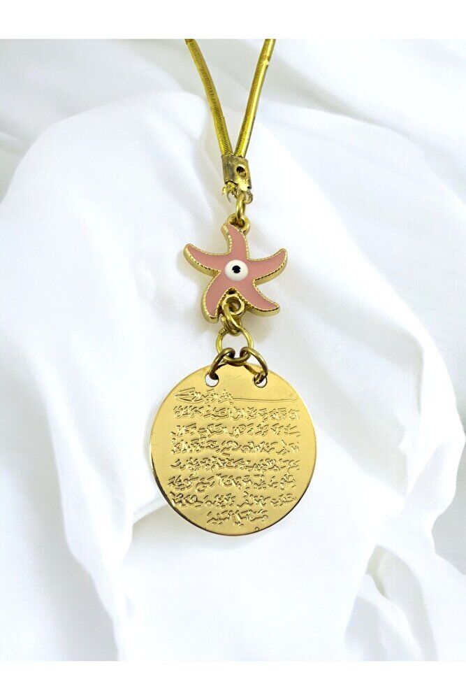 Pembe Deniz Yıldızı Metal Ayetel Kürsi Altın Renkli Araba Dikiz Ayna Süsü