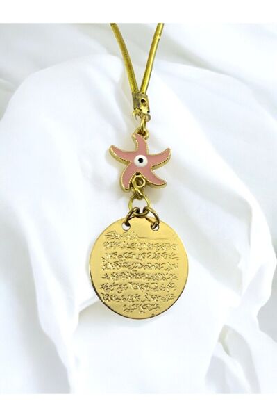 Pembe Deniz Yıldızı Metal Ayetel Kürsi Altın Renkli Araba Dikiz Ayna Süsü