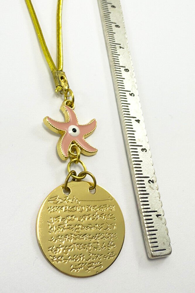 Pembe Deniz Yıldızı Metal Ayetel Kürsi Altın Renkli Araba Dikiz Ayna Süsü