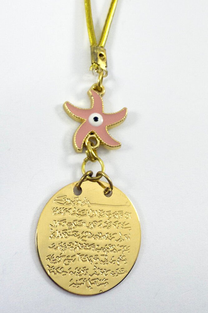 Pembe Deniz Yıldızı Metal Ayetel Kürsi Altın Renkli Araba Dikiz Ayna Süsü