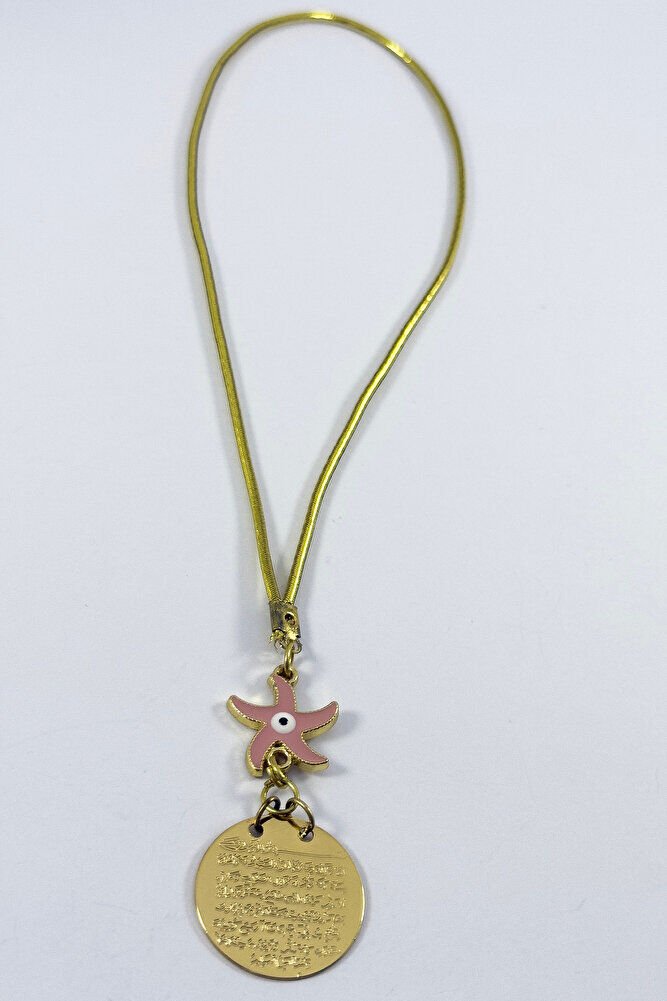 Pembe Deniz Yıldızı Metal Ayetel Kürsi Altın Renkli Araba Dikiz Ayna Süsü