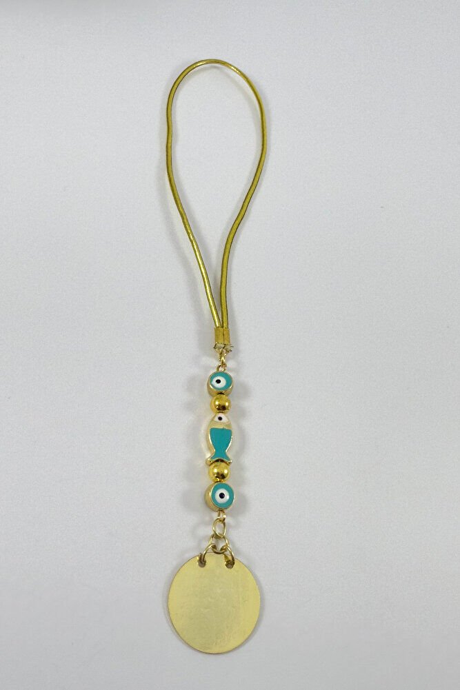 Turquoise Evil Eye Beaded Fish Metal Ayetel Kursi Gold Color Car Rearview Mirror Ornament