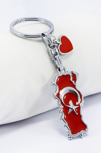 Kırmızı Metal Kalpli Türkiye Haritası Metal Anahtarlık, Hediyelik ÇAnta Süsü