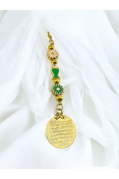 Papatya Yeşil Balık Metal Ayetel Kürsi Altın Renkli Araba Dikiz Ayna Süsü