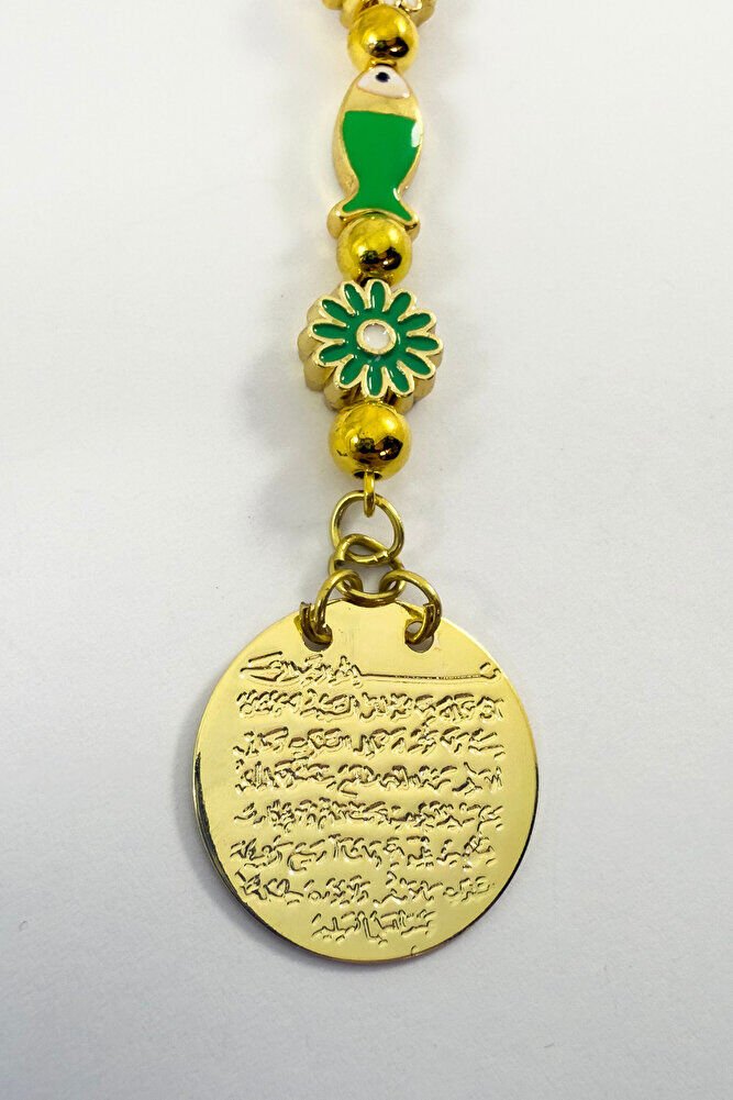 Papatya Yeşil Balık Metal Ayetel Kürsi Altın Renkli Araba Dikiz Ayna Süsü