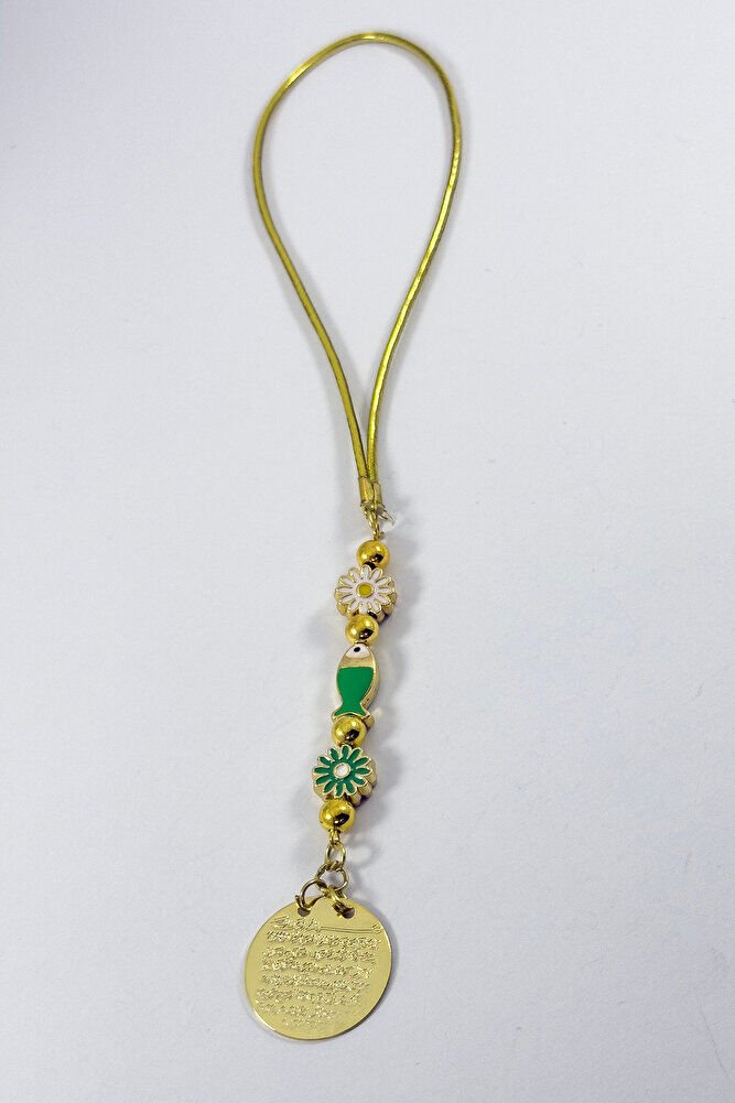 Papatya Yeşil Balık Metal Ayetel Kürsi Altın Renkli Araba Dikiz Ayna Süsü