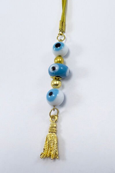 Beyaz Ve Mavi Cam Nazar Boncuklu Araba Dikiz Ayna Süsü, El Yapımı Yeni Araba Hediyesi