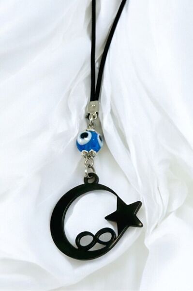 Lacivert El Yapımı Cam Nazar Boncuklu Ay Yıldız Araba Dikiz Ayna Süsü, Yeni Araba Hediyesi