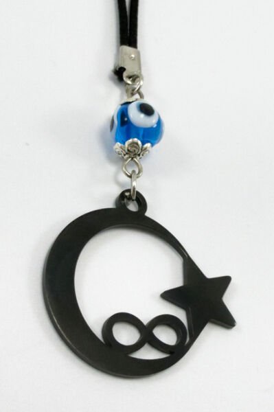 Lacivert El Yapımı Cam Nazar Boncuklu Ay Yıldız Araba Dikiz Ayna Süsü, Yeni Araba Hediyesi