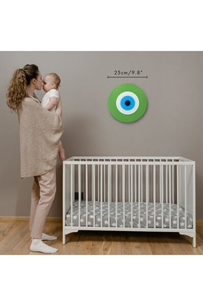 Minimalist Fıstık Yeşili Nazar Boncuğu El Yapımı Ahşap Büyük Nazarlık 25 Cm Hediyelik Eşya