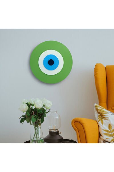 Minimalist Fıstık Yeşili Nazar Boncuğu El Yapımı Ahşap Büyük Nazarlık 25 Cm Hediyelik Eşya